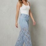 Solérine – Floral lace overlay – Wide-leg denim jeans