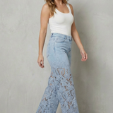 Solérine – Floral lace overlay – Wide-leg denim jeans