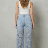 Solérine – Floral lace overlay – Wide-leg denim jeans