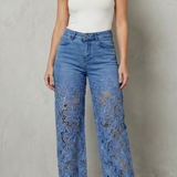 Solérine – Floral lace overlay – Wide-leg denim jeans