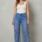 Solérine – Floral lace overlay – Wide-leg denim jeans