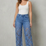 Solérine – Floral lace overlay – Wide-leg denim jeans