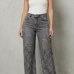 Solérine – Floral lace overlay – Wide-leg denim jeans