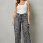 Solérine – Floral lace overlay – Wide-leg denim jeans