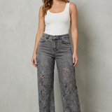 Solérine – Floral lace overlay – Wide-leg denim jeans