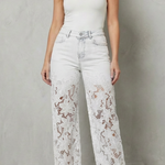 Solérine – Floral lace overlay – Wide-leg denim jeans