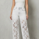 Solérine – Floral lace overlay – Wide-leg denim jeans