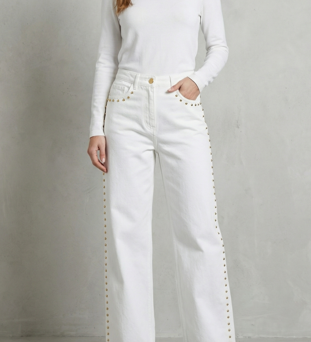 Valdenza – Gold stud trim – Straight leg jeans