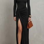 Vanessa – Draped Waist High-Slit Dress – Sophisticated Evening Glamour
