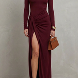 Vanessa – Draped Waist High-Slit Dress – Sophisticated Evening Glamour