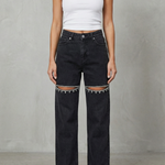 Velmoura – Crystal cut detail – Wide leg jeans
