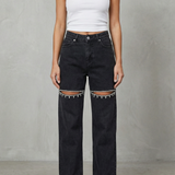 Velmoura – Crystal cut detail – Wide leg jeans