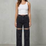 Velmoura – Crystal cut detail – Wide leg jeans
