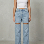 Velmoura – Crystal cut detail – Wide leg jeans