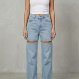 Velmoura – Crystal cut detail – Wide leg jeans