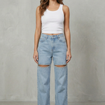 Velmoura – Crystal cut detail – Wide leg jeans