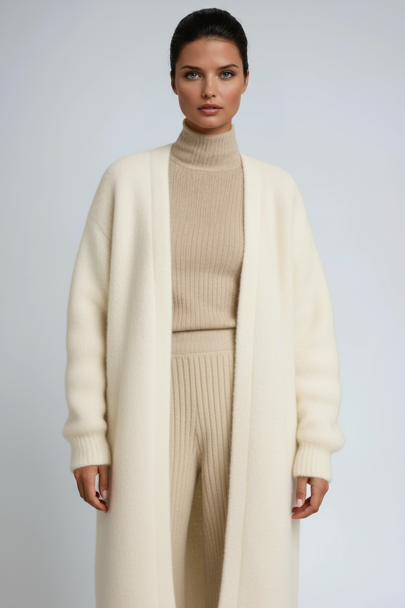 Luna Fashion House | Long Open Wool Cardigan - Women's Soft Knit Sweater