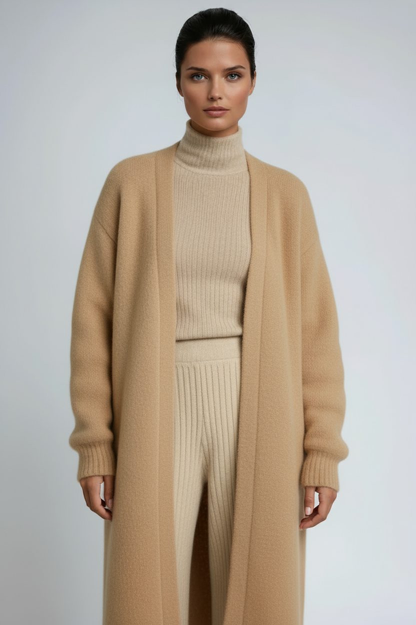 Luna Fashion House | Long Open Wool Cardigan - Women's Soft Knit Sweater