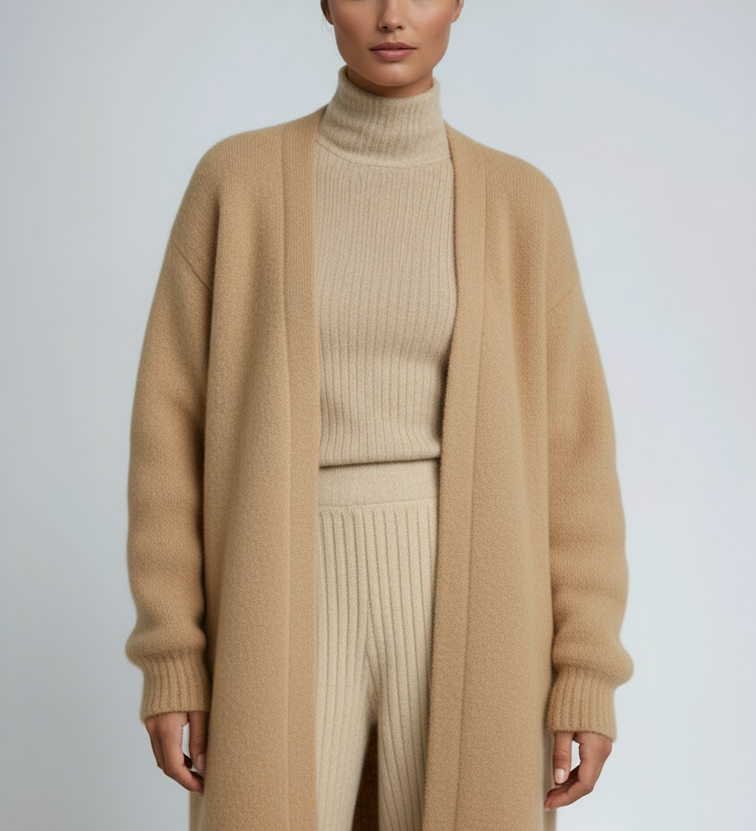 Luna Fashion House | Long Open Wool Cardigan - Women's Soft Knit Sweater