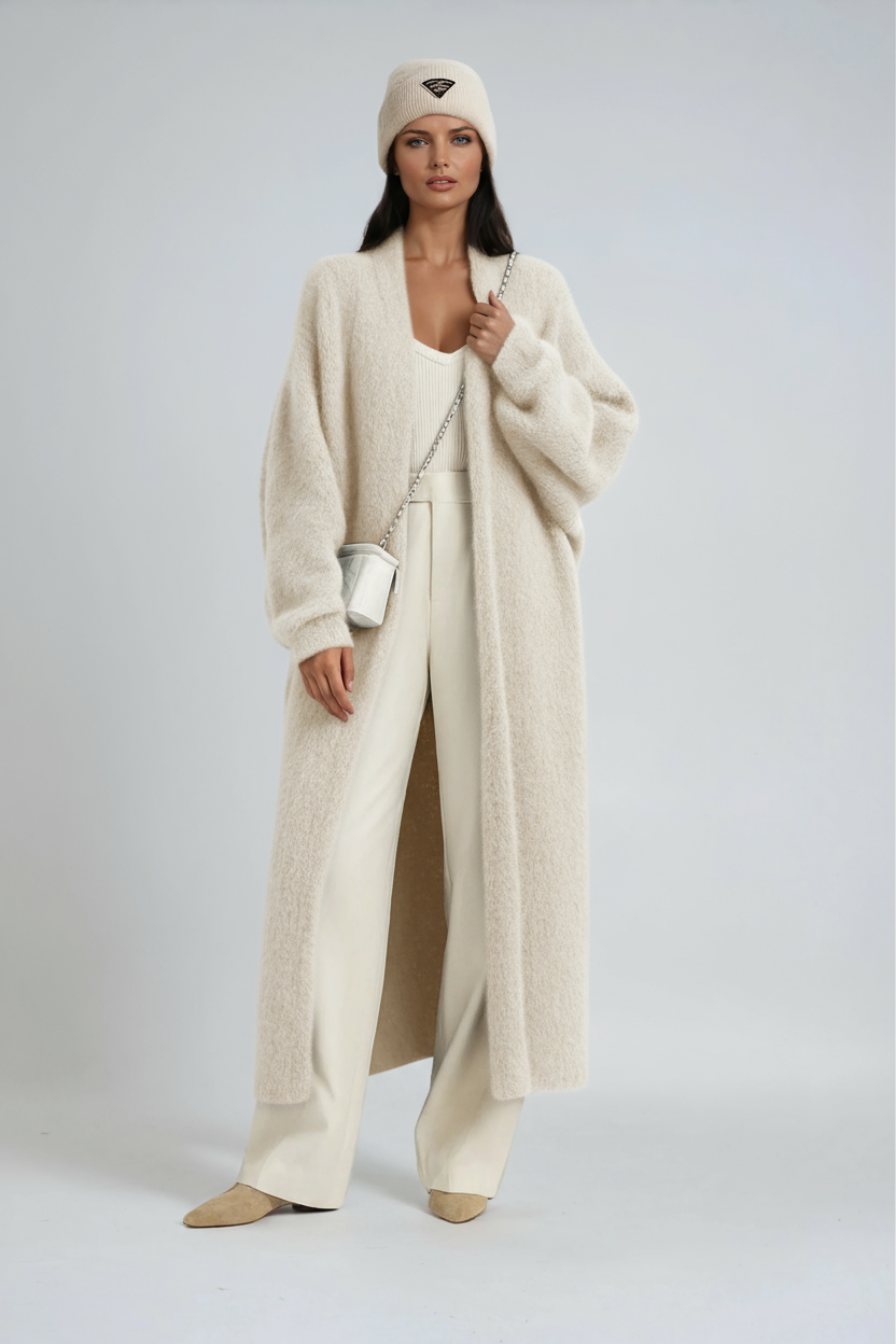 Luna Fashion House | Long Open Wool Cardigan - Women's Soft Knit Sweater