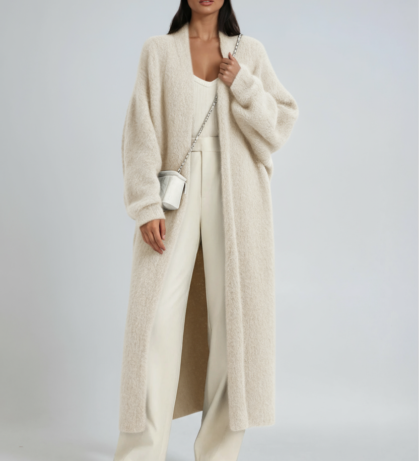 Luna Fashion House | Long Open Wool Cardigan - Women's Soft Knit Sweater