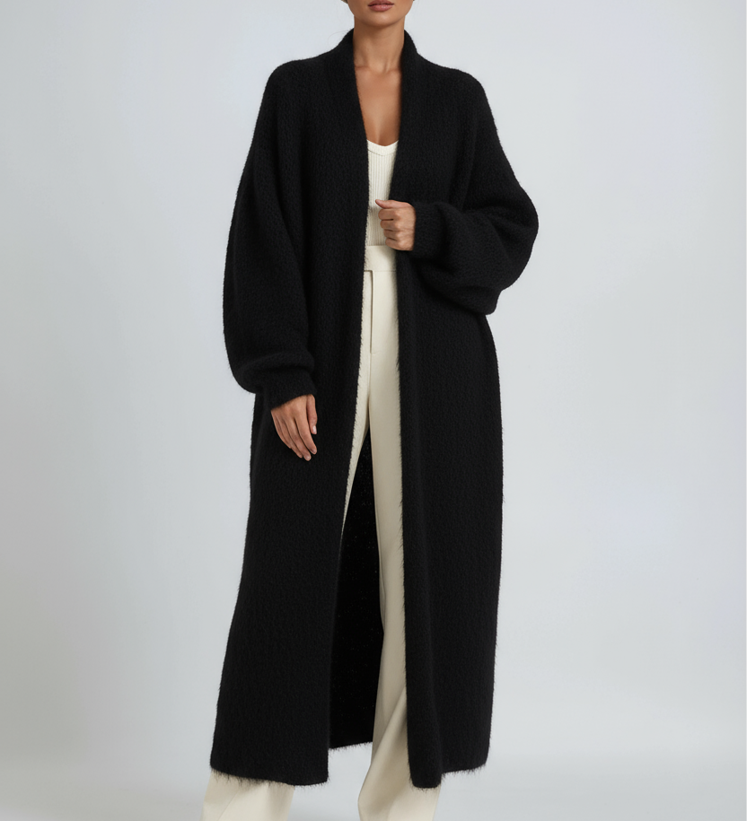 Luna Fashion House | Long Open Wool Cardigan - Women's Soft Knit Sweater