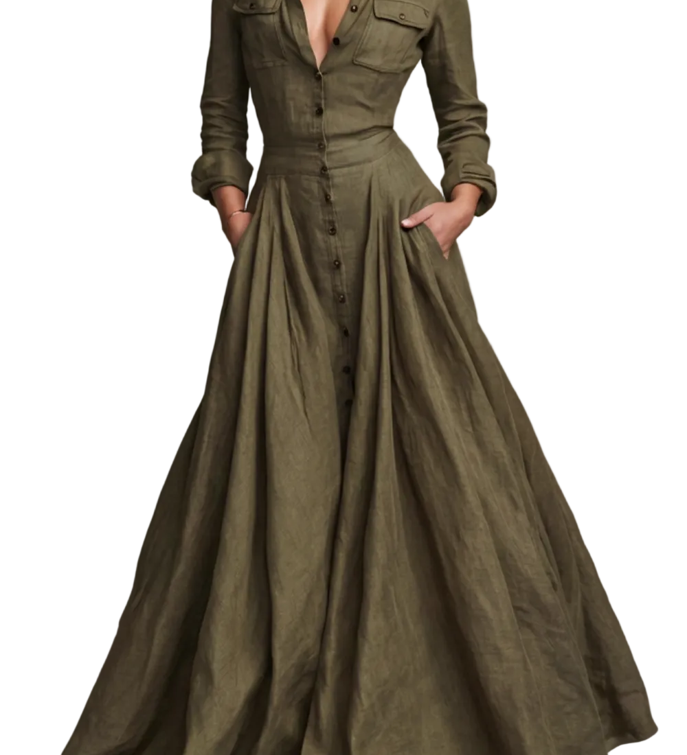 Verona – Long-Sleeved Collared Maxi Dress