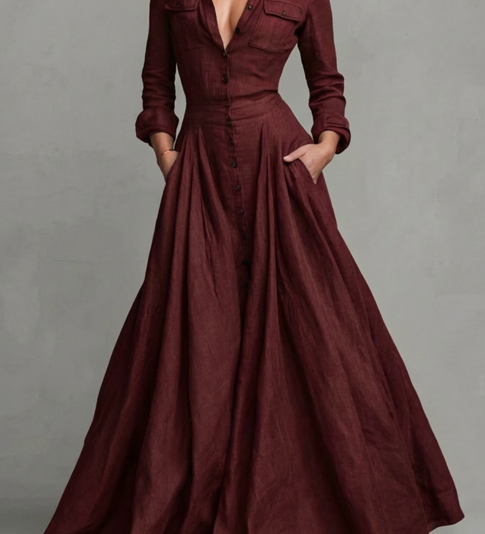 Verona – Long-Sleeved Collared Maxi Dress