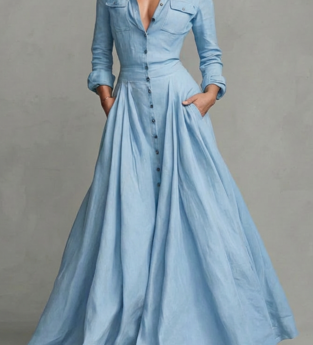 Verona – Long-Sleeved Collared Maxi Dress