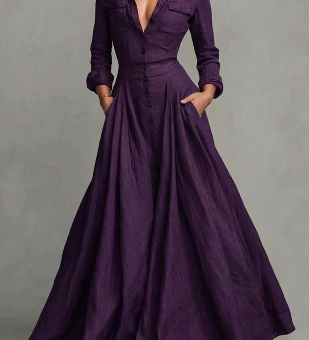 Verona – Long-Sleeved Collared Maxi Dress