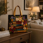 Quilted Tote Bag - Floral and book print