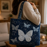 Quilted Tote Bag - Silver Butterfly