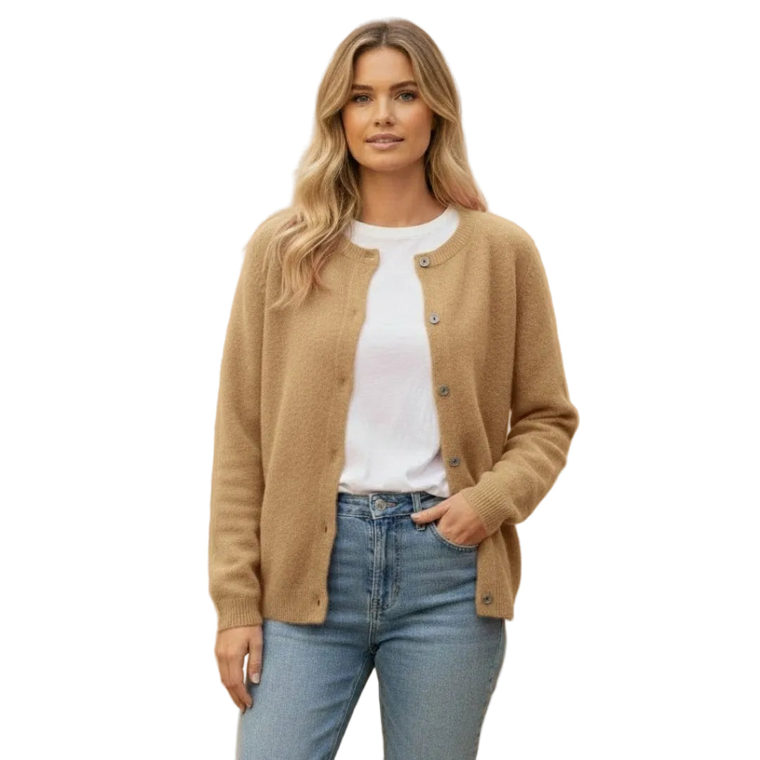 Women’s Cardigan with Round Neck and Button Front