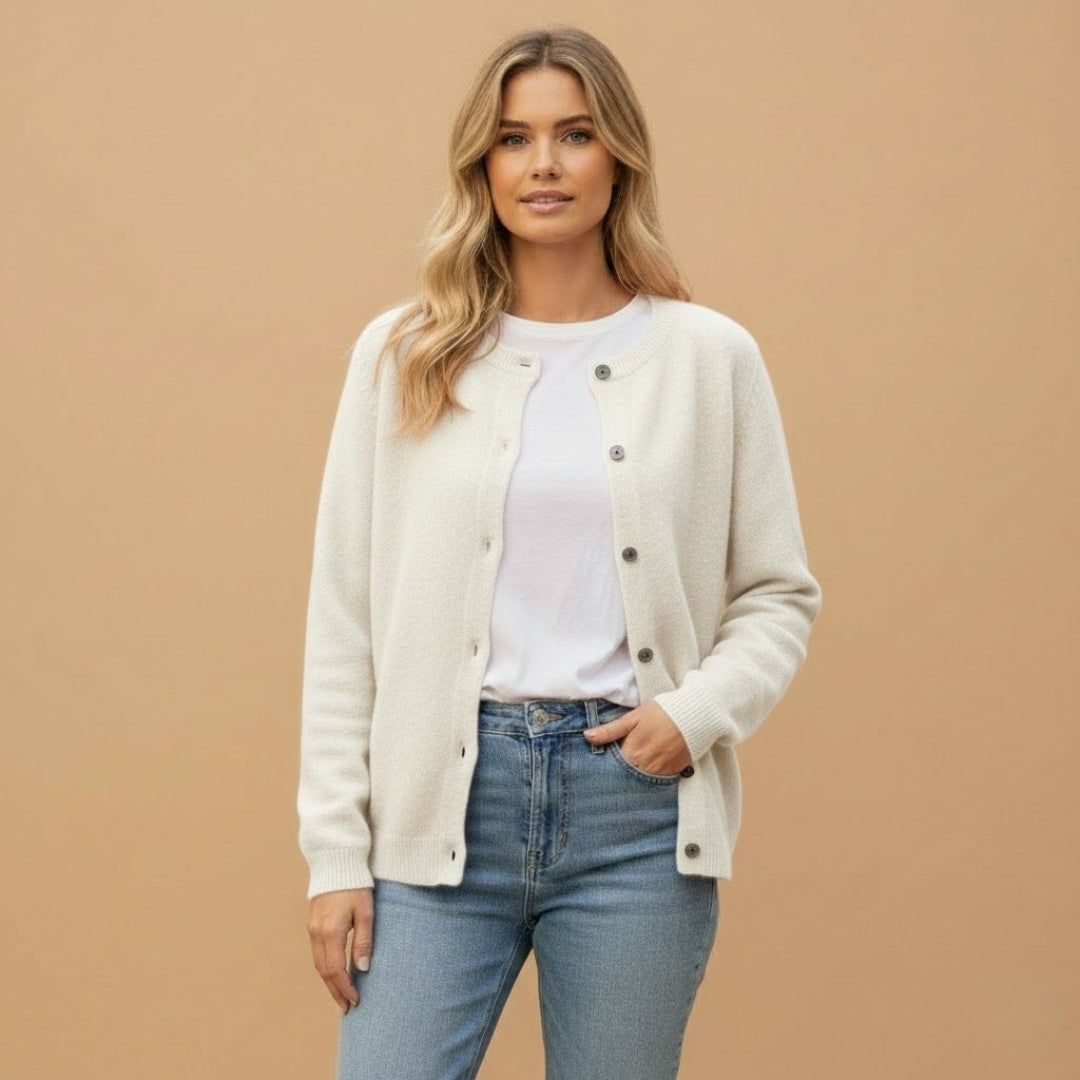 Women’s Cardigan with Round Neck and Button Front