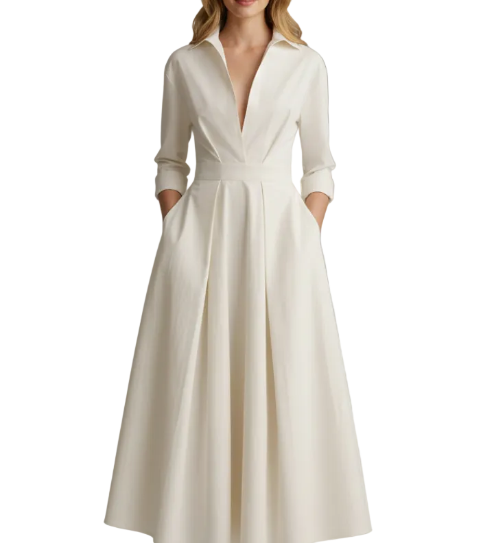 Delira | Women midi dress with shirt collar and long sleeves