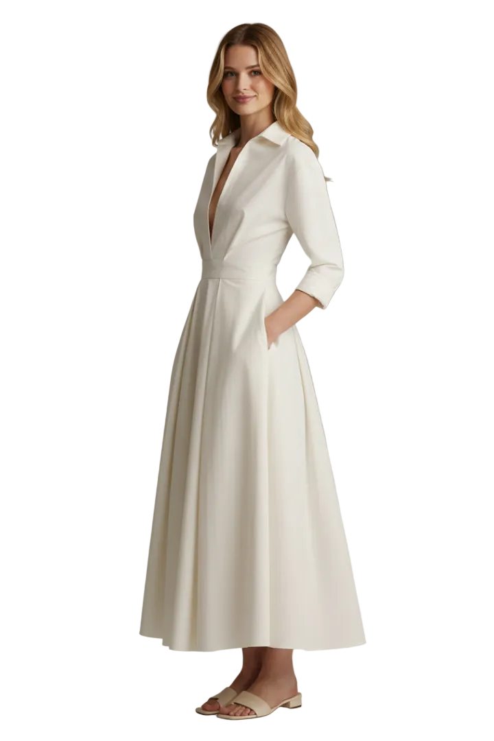Delira | Women midi dress with shirt collar and long sleeves