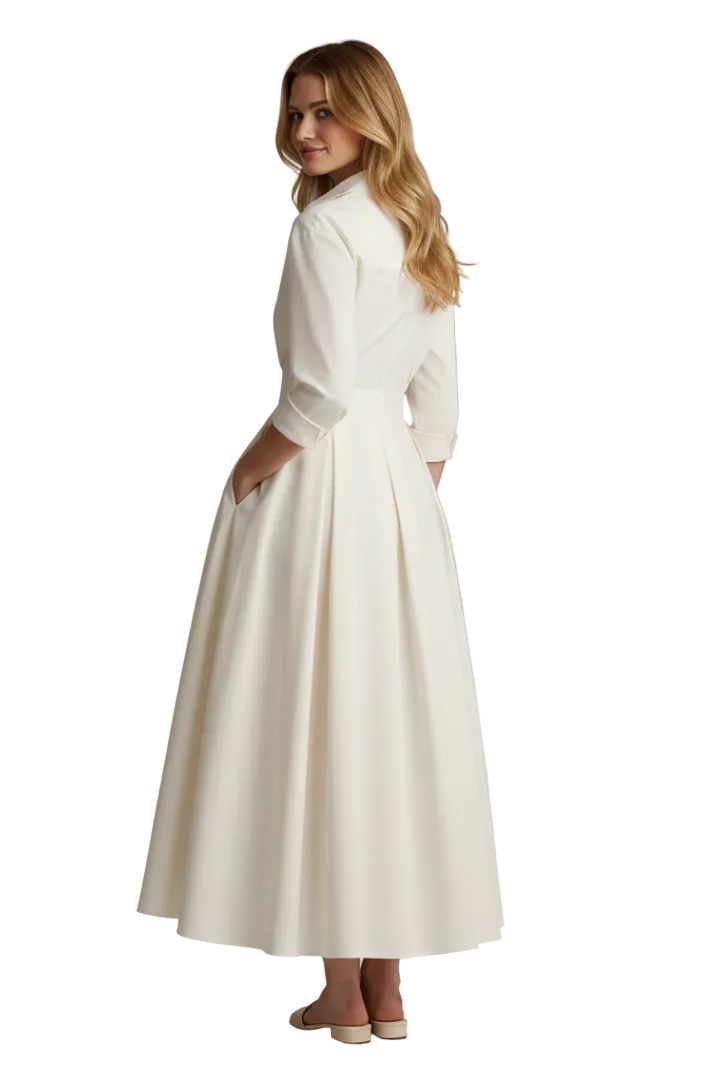 Delira | Women midi dress with shirt collar and long sleeves