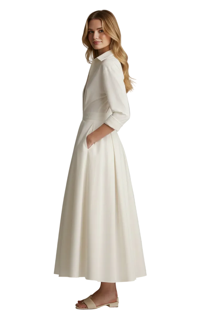 Delira | Women midi dress with shirt collar and long sleeves