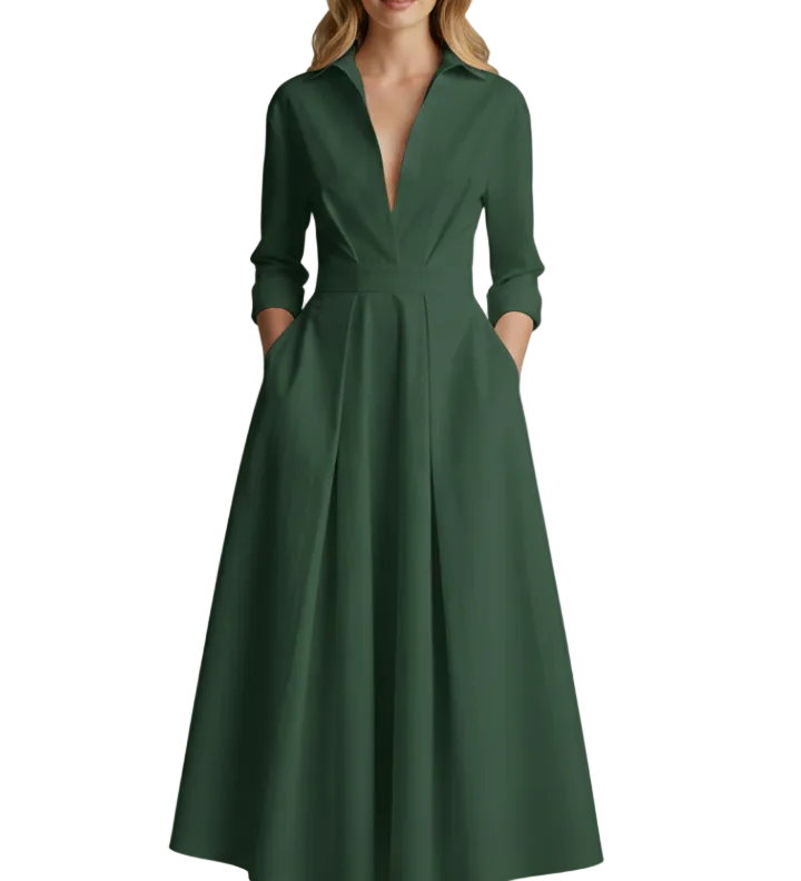 Delira | Women midi dress with shirt collar and long sleeves