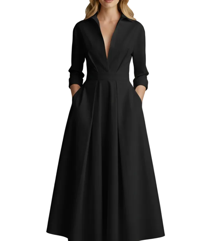 Delira | Women midi dress with shirt collar and long sleeves