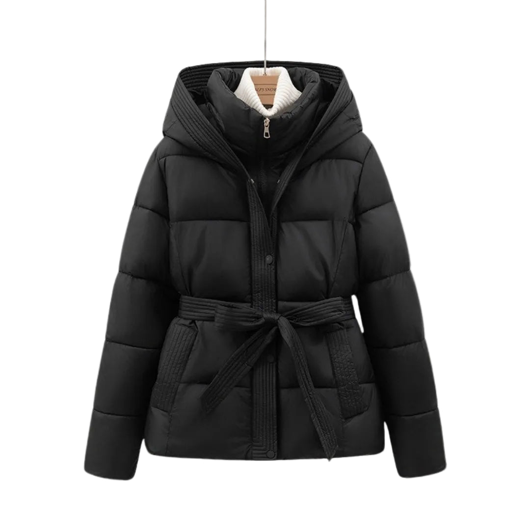 Women's Puffer Jacket with Hood and Belt for Winter Coats