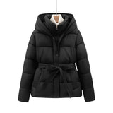 Women's Puffer Jacket with Hood and Belt for Winter Coats