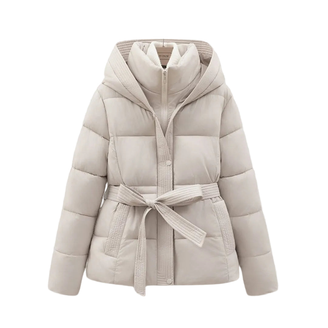 Women's Puffer Jacket with Hood and Belt for Winter Coats