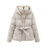Women's Puffer Jacket with Hood and Belt for Winter Coats