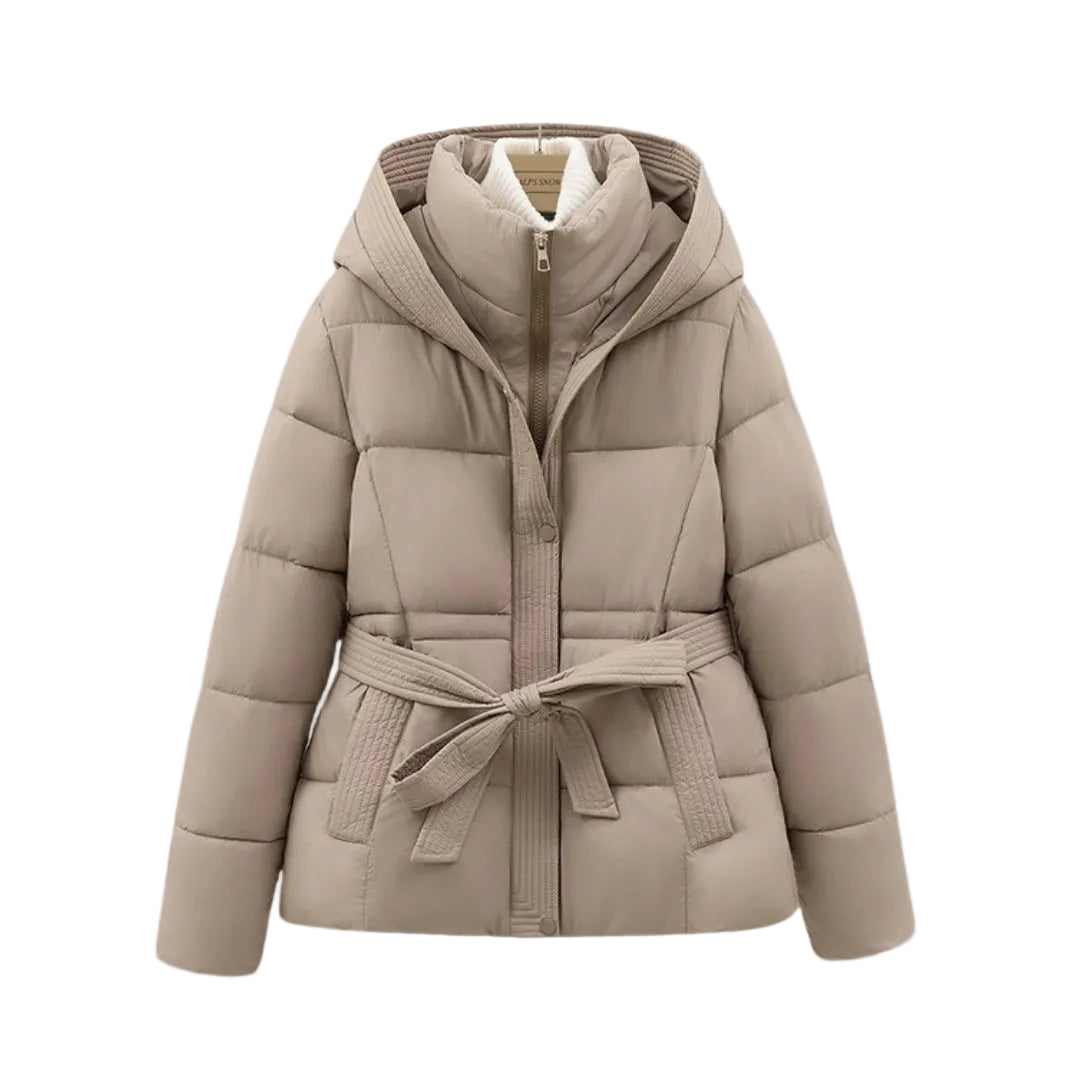 Women's Puffer Jacket with Hood and Belt for Winter Coats