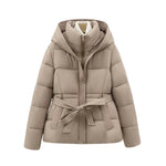 Women's Puffer Jacket with Hood and Belt for Winter Coats