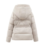 Women's Puffer Jacket with Hood and Belt for Winter Coats