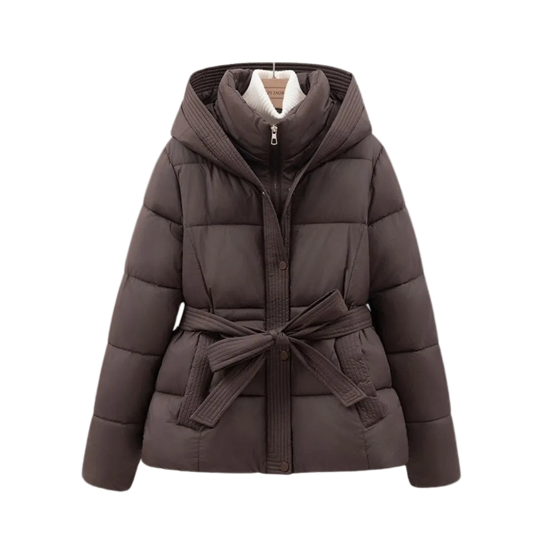 Women's Puffer Jacket with Hood and Belt for Winter Coats
