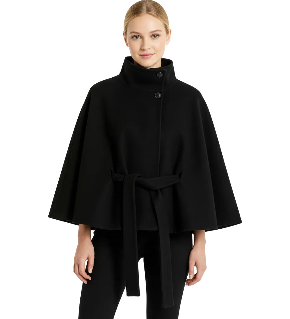 Ivanna Manteau Laine Femme – Col Haut Élégant avec Ceinture Amovible & Coupe Décontractée