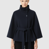 Ivanna Manteau Laine Femme – Col Haut Élégant avec Ceinture Amovible & Coupe Décontractée